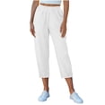 thumbnail image 2 of ClodeEU Women's Elastic Waist Linen Blend Capri Pants,Loose Fit Cropped Trousers with Pockets for Summer White,Women's Plus L, 2 of 8