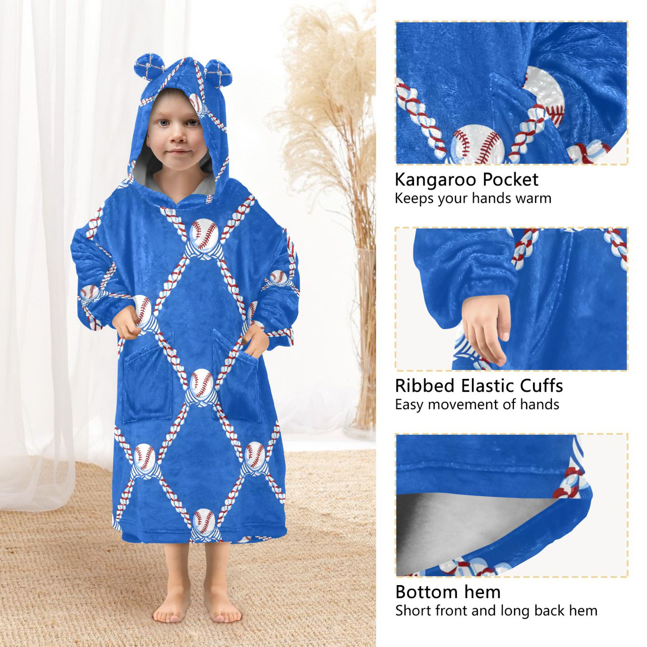 joogoo Blanket Hoodie for Baseball Oversize Sweatshirt 3-14 YR L