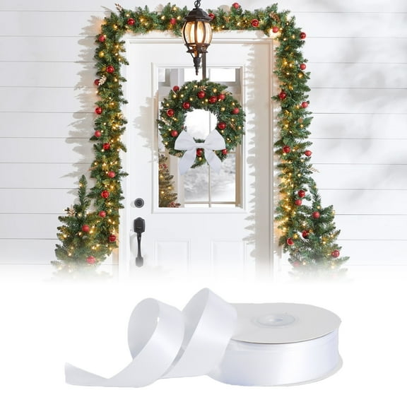 XJGHHSY White Double Face Satin Ribbon 1 inch x 20 Yards White Fabric Ribbon for Christmas,Gift Wrapping, Flower Bouquets, Hair Bows Making, Wedding Decoration, Invitation Cards (1 Roll),White