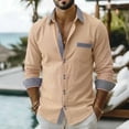 thumbnail image 2 of Stamzod Mens Shirts Long Sleeve Color Block Business Casual Work Shirt Button Down Beach Shirts for Men Khaki-2 XL, 2 of 6