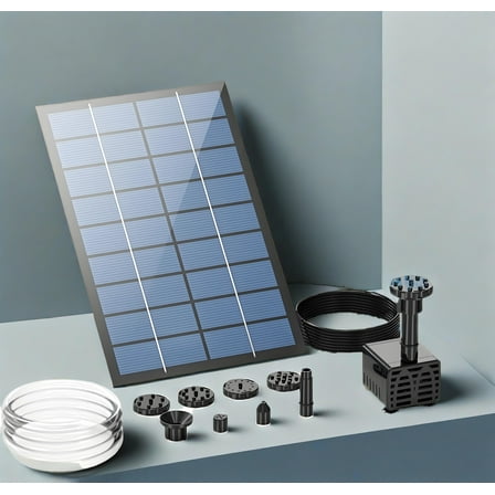 AMZtime 2.5W Solar Fountain Pump,DIY Outdoor Solar Fountain with 6 Nozzles and 4 Feet Water Hose,Solar Pump for Birdbaths, Ponds, Gardens and Fish TanksGardens, Ponds