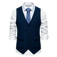 thumbnail image 4 of ZCFZJW Men's Suit Vest Formal Wedding Slim Fit Single-Breasted Sleeveless V-Neck Have Pockets Solid Dress Wedding Waistcoat Prom Tuxedo #12-Navy XXL, 4 of 9