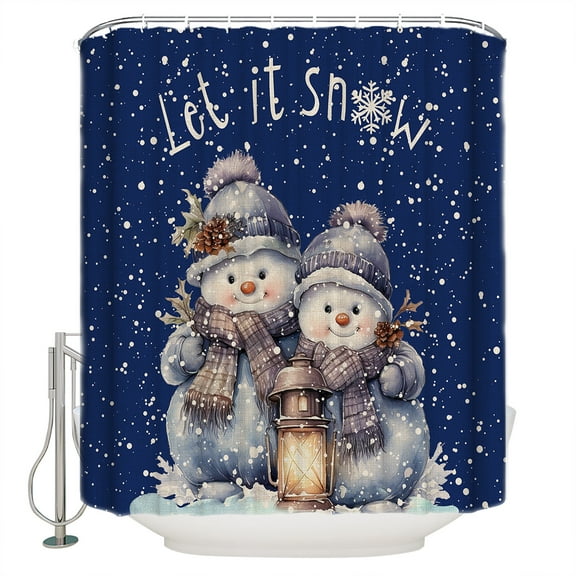 Let It Shower Curtain, 36" x 72", Snow Christmas Snowman Oil Winter Snowflake Waterproof Bathroom Curtain Washable Shower Curtain Set with 12 Hooks