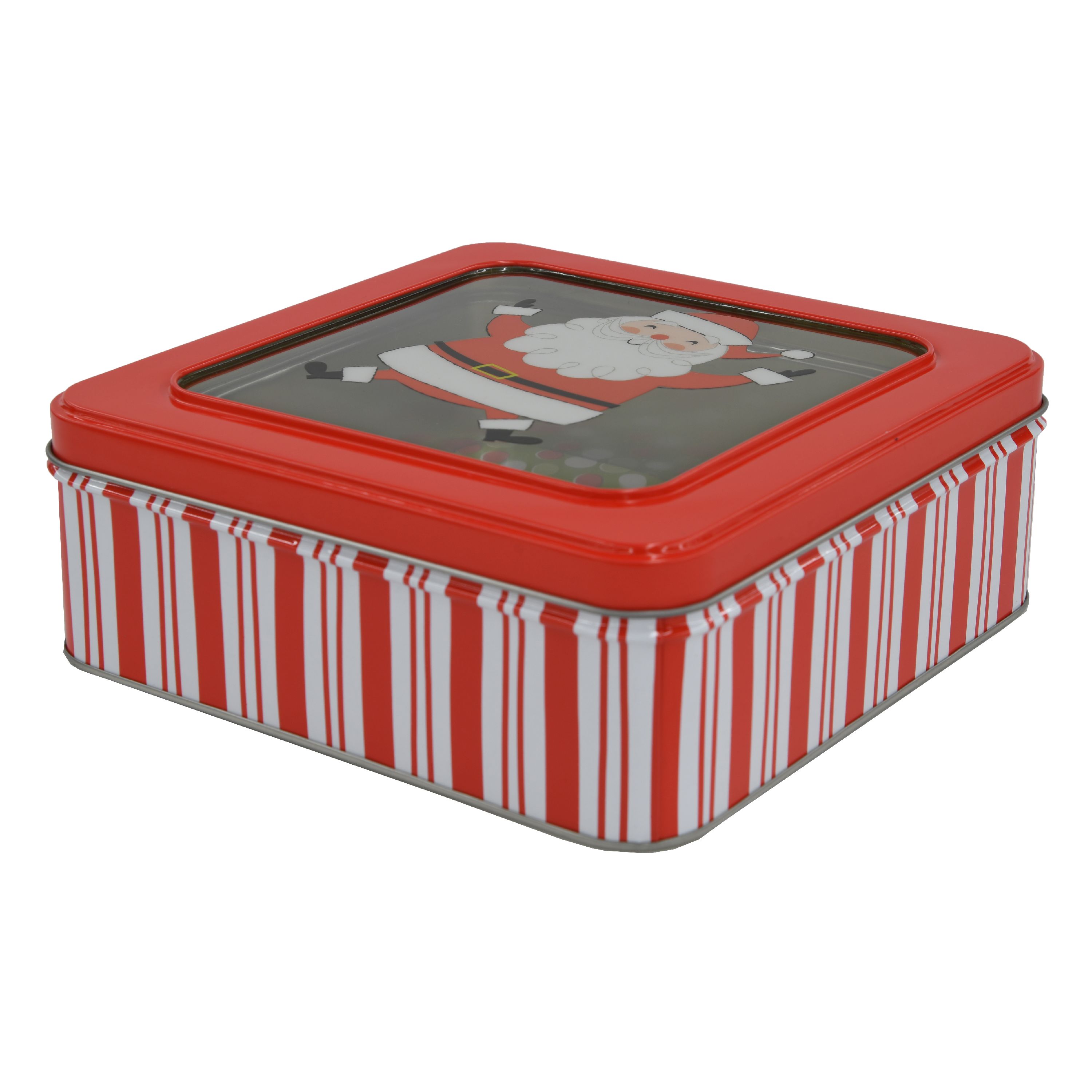 Holiday Time Christmas Tin with Window, Santa