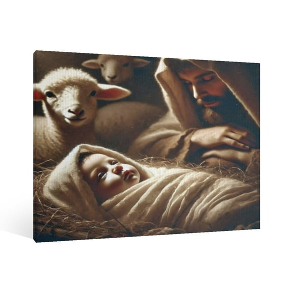 Vintage Jesus Nativity Scene Canvas Wall Art Paint , Christian Jesus Wall Art Decor,Christmas Wall Religious Artwork for Prayer Church Home Living Room,Bedroom Wall Decor Framed