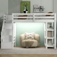 thumbnail image 2 of Euroco Wood Twin Size Loft Bed with Storage Staircase and Shelves, LED Light and Wardrobe for Kids, White, 2 of 13
