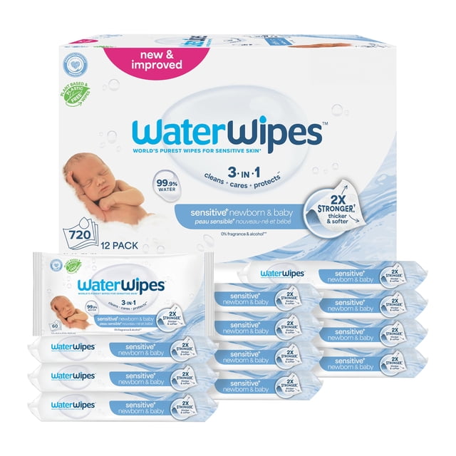 WaterWipes Toallitas biodegradables Originales para bebé, 99.9% a Base de Agua, sin Perfume e hipoalergénicas para Pieles sensibles, 60 Unidades (Paquete de 12) – El Em