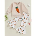 thumbnail image 3 of Toddler Baby Girl Easter Outfit Carrot Embroidered Crewneck Long Sleeve Tops Flare Pants 2Pcs Spring Fall Clothes Set, 3 of 8