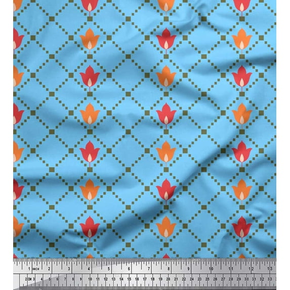 Soimoi Georgette Viscose Fabric Jaal Jamdani Print Sewing Fabric Yard 42 Inch Wide