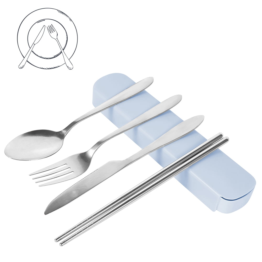 Travel Flatware Set with Case Portable Stainless Steel Spoon Fork Chopsticks Non-Coated Tableware Set for Outdoor Picnic Yellow Duck Spoon Fork