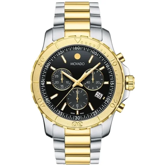 Movado Active Sport Chronograph 2600173 Black Dial Two Tone Bracelet 42MM Mens Watch