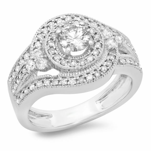 Dazzlingrock Collection 0.90 Carat (ctw) 14K Round Diamond Vintage Twisted Bridal Halo Engagement Ring, White Gold, Size 5