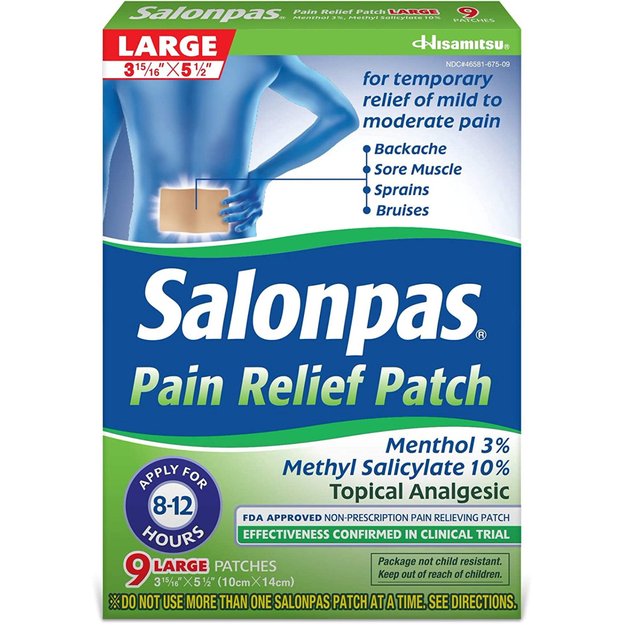 Salonpas Lidocaine Max Strength Pain Relieving Gel Large Patch, 9ct, 4-Pack