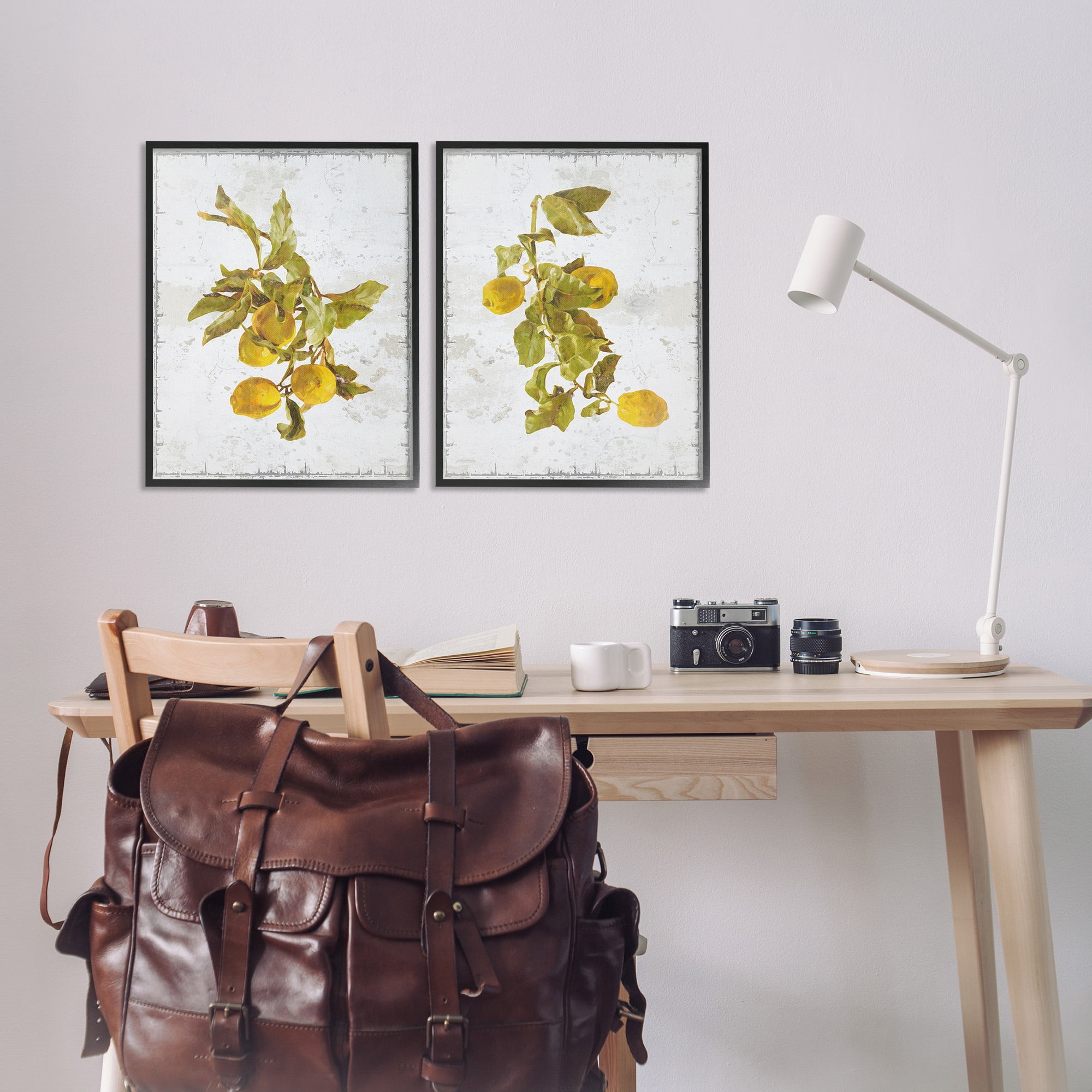 Stupell Industries Rustic Lemons & Leaves Food & Beverage Painting Black Framed Art Print Wall Art, 16 x 20, Set of 2