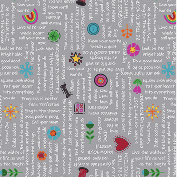 Blank Quilting Daisy Talk Text Dk Gray Cotton Fabric By The Yard