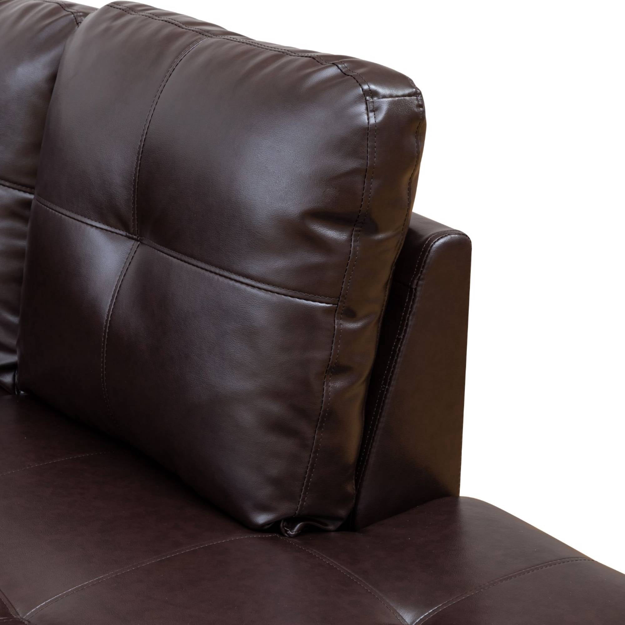 L Shape Sectional Sofa Couches Set, Modern Leather Corner Sofa Couch with Pillows for Living Room, Brown