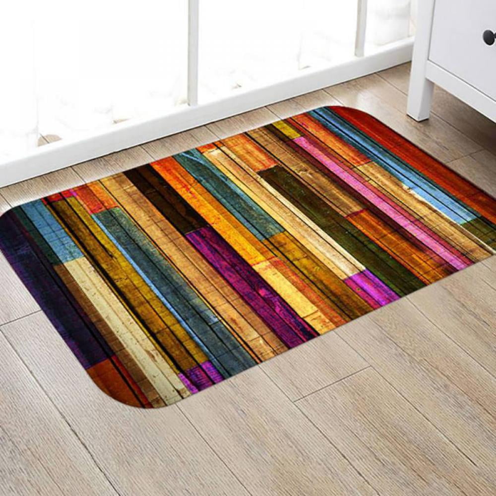 Colorful Wooden Absorbent Bathroom Shower Rug Warm Flannel Carpet Door Mat 