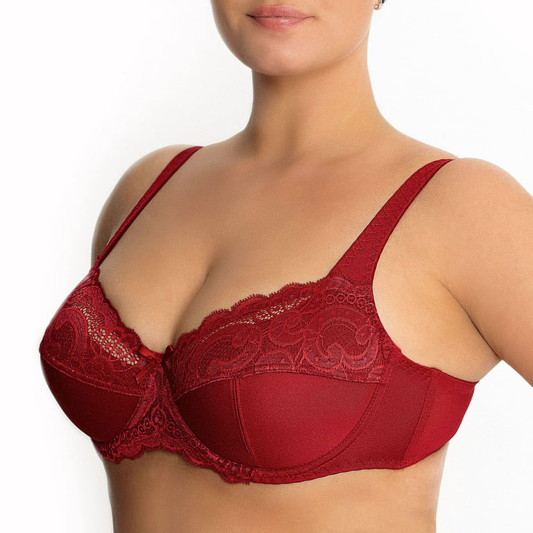Underwire Full Coverage Bra Wide Straps Unlined Plus Size 34-48C-G H I J K  ( 40DD/E, Ruby Red) 