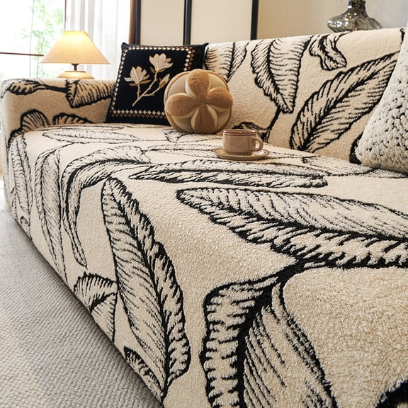 suxuMhao Stretch Sofa Cover, Sofa Size, 3 Seater Couch Cover - Couch Slipcovers for Sofa, Elastic Fitted Couch Slipcover, Wrinkle-Resistant Cover for Couch, 1 Piece (Beige and Black)