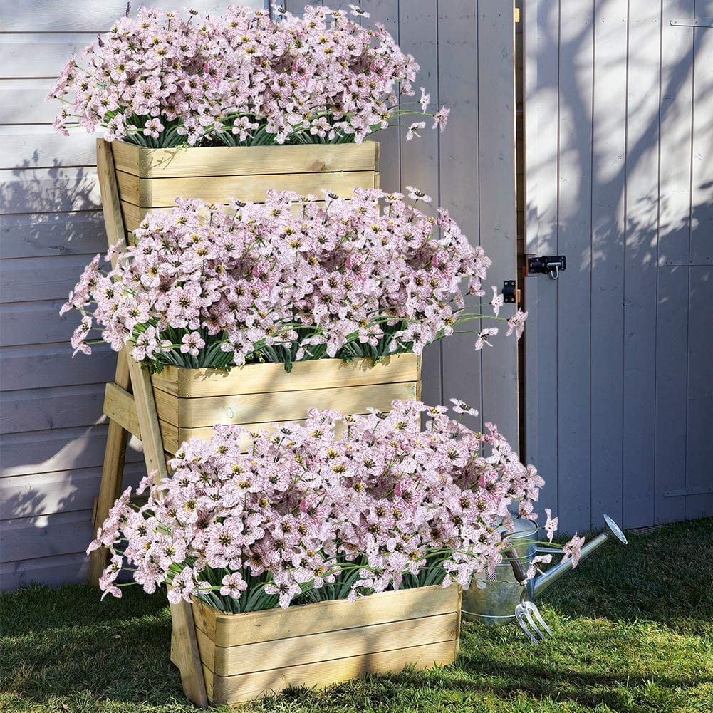 20 Bundles Outdoor Artificial Flowers UV Resistant No Fade Fake Violet Flowers for Indoor Outside Hanging Plants Garden Patio Porch Window Box Home Wedding Farmhouse Decor (Blue)
