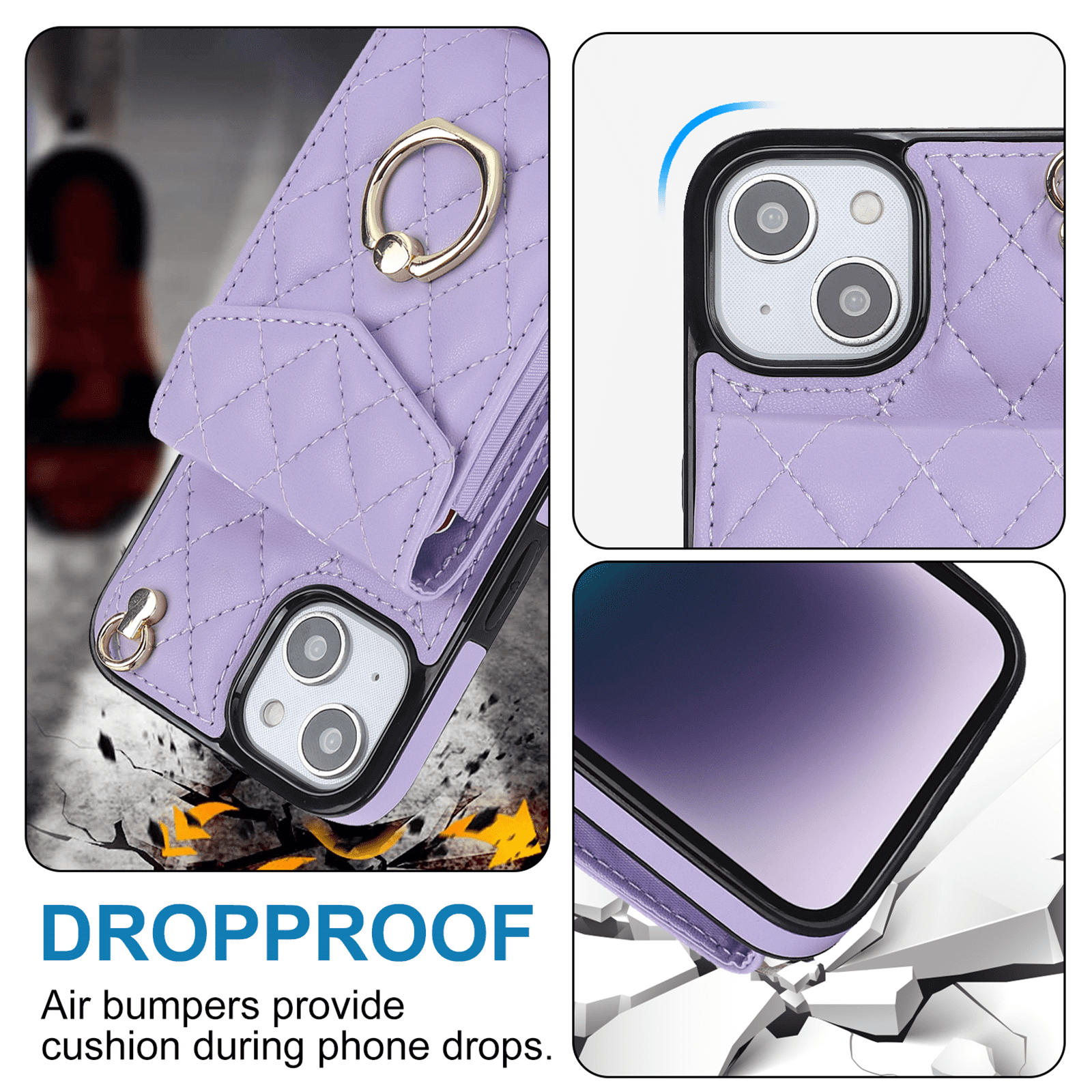 Asuwish Wallet RFID Blocking PU Leather Cell Phone Case with Tempered Glass Screen Protector, Wrist Strap for iPhone 15 Plus, Purple