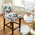 thumbnail image 4 of Teal Blue Floral Bar Stool Cover Set of 6, Vintage Rustic Botanical Beige Wooden Stretch Bar Chair Cover, Removable Washable Pub Counter Stool Chair Slipcover for Kitchen Dining Room Pub Cafe, 4 of 9