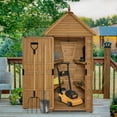 thumbnail image 2 of MCombo Large Storage Shed with Lockable Door and 6 Shelves, Outside Tall Tool Wooden Cabinet with Double Foldable Tables for Patio Yard Lawn 2645, 2 of 8