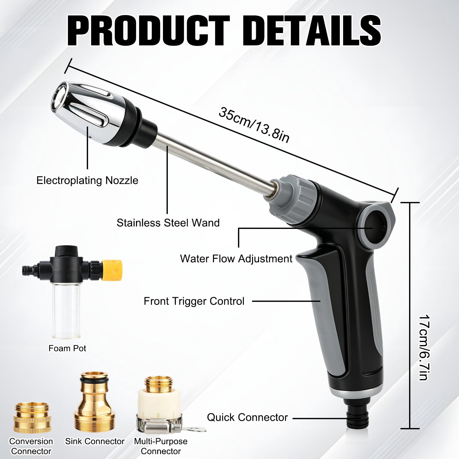 Turn Any Hose into a High Pressure Water Cleaning Jet, New Multi Function Lawn & Garden Watering Sprayer, Heavy Duty Garden Hose Nozzle, Spray Nozzles for Cleaning Yard Patio Car