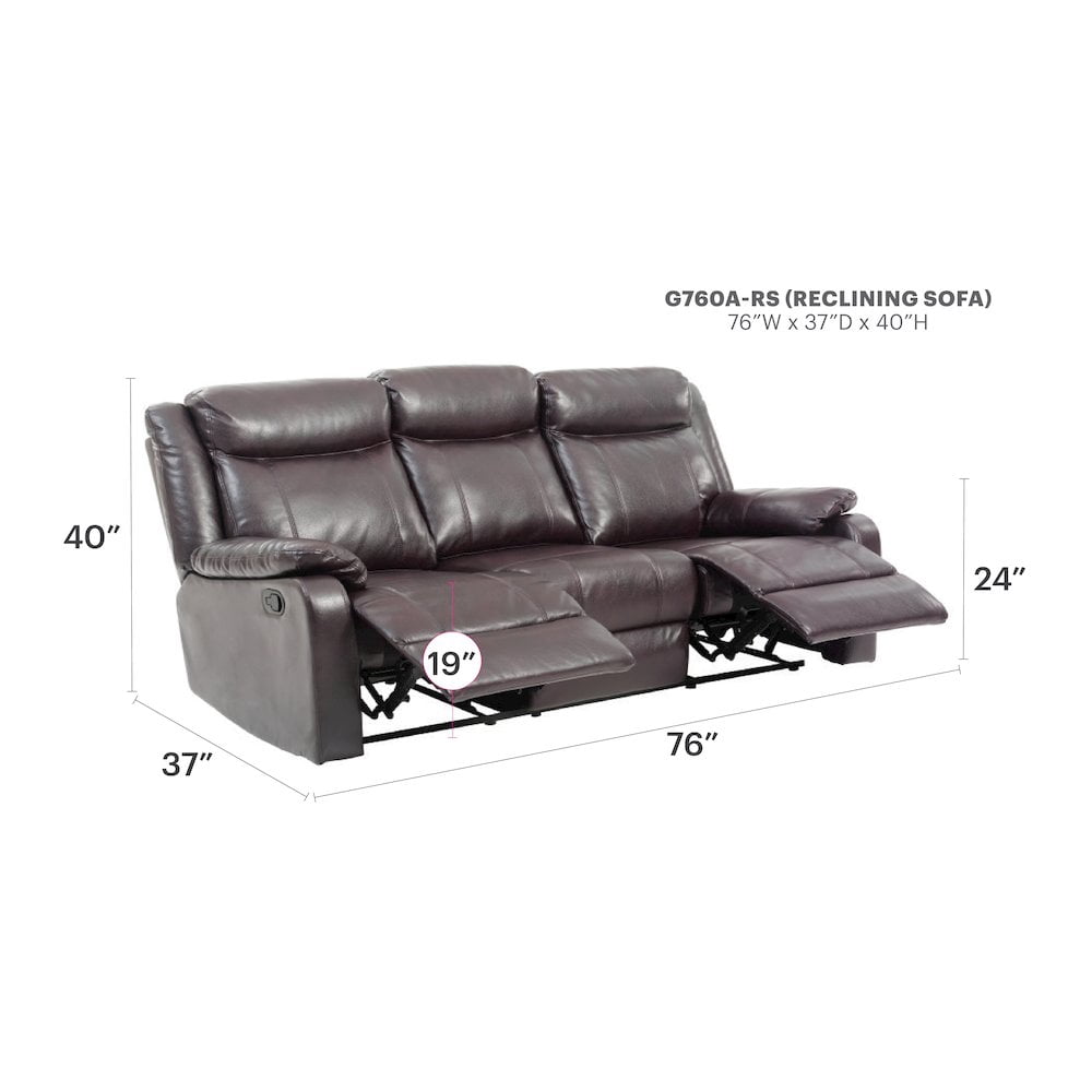 Glory Furniture Ward Reclining Sofa in Dark Brown Color