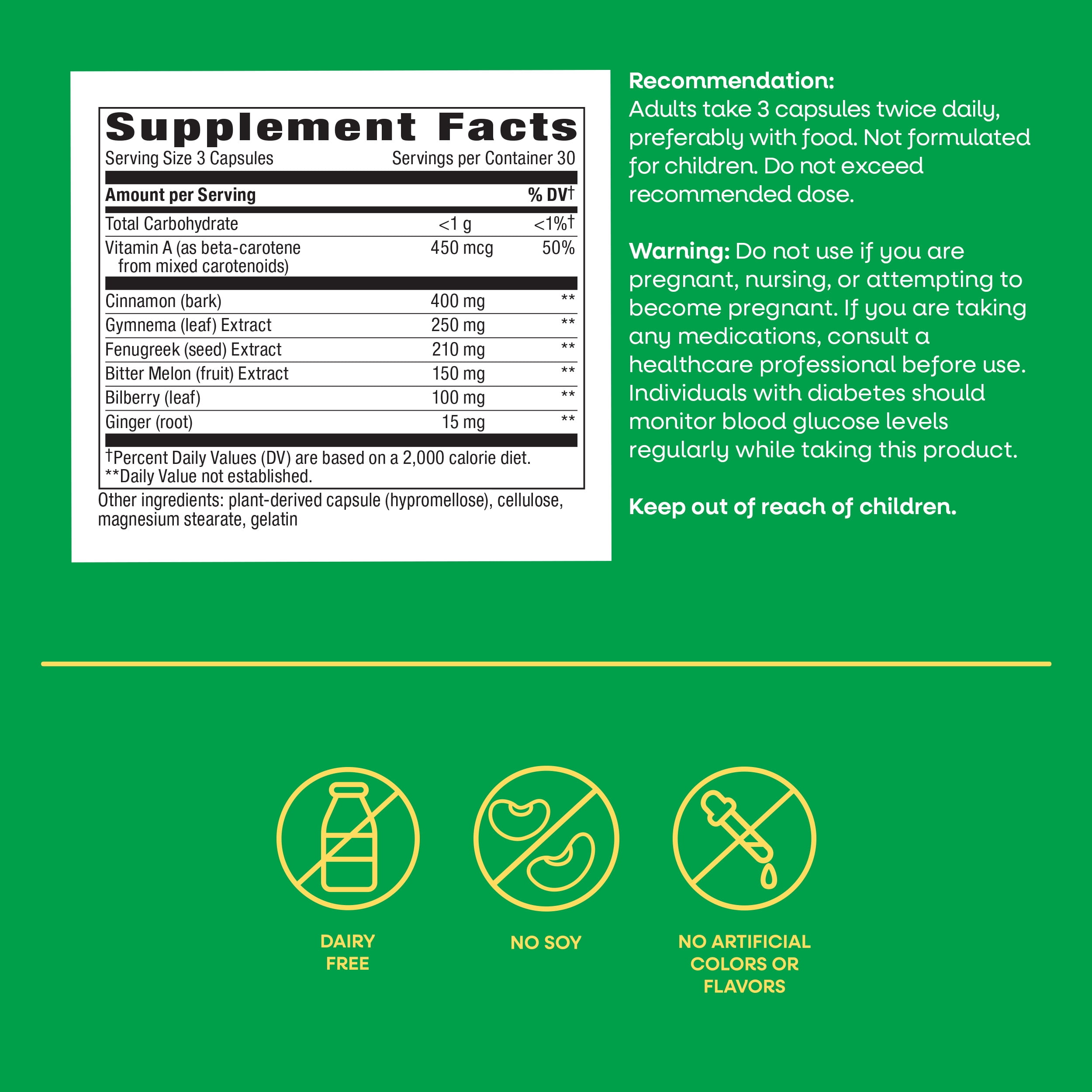 Alive! Blood Sugar Manager Capsules, 6 Herb Blend, with Cinnamon, Unisex, 90 Count