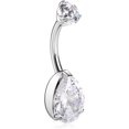 thumbnail image 3 of Belly Button Ring Titanium Belly Button Piercing 14g Belly Ring Internally Threaded Floating Navel Piercing Jewelry Waterdrop Cube Zirconia Opal Navel Ring 10mm Silver-Clear CZ, 3 of 5