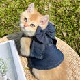 thumbnail image 1 of Vestido de mezclilla para mascotas pequeñas y medianas | Falda ajustable con volantes | Lindo Bowknot | Poliéster ligero | Atuendo transpirable para todas las estaciones | Azul | Tallas S M L, 1 of 5