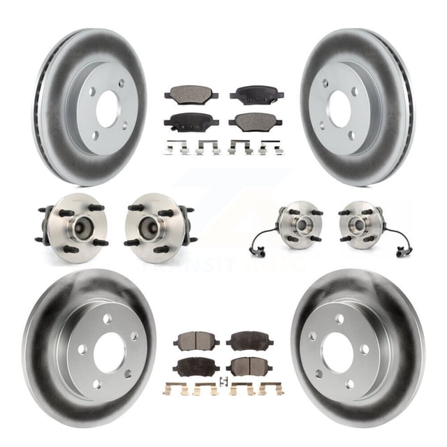 Transit Auto Front Rear Hub Bearing Assembly Coated Disc Brake Rotor and Semi-Metallic Pads Kit (10Pc) for Car Pontiac G5 with 4 Lug Wheels Drum Brakes Left Right Driver Passenger KBB-115093