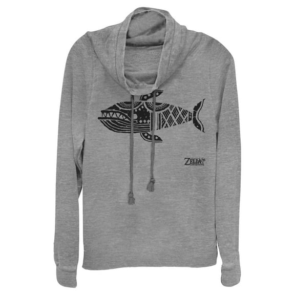 Junior's Nintendo Legend of Zelda Link's Awakening Whale Hieroglyphic Cowl Neck Sweatshirt Gray Heather Small