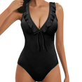 thumbnail image 3 of Cathalem Plus Size One Piece Swimsuits Ruched Tummy Control Bathing Suit Front Crisscross Back Self Tie,Black S, 3 of 5