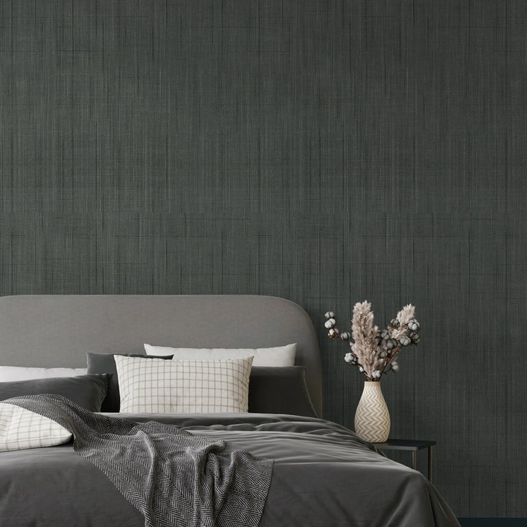 Dark Grey Grasscloth Wallpaper