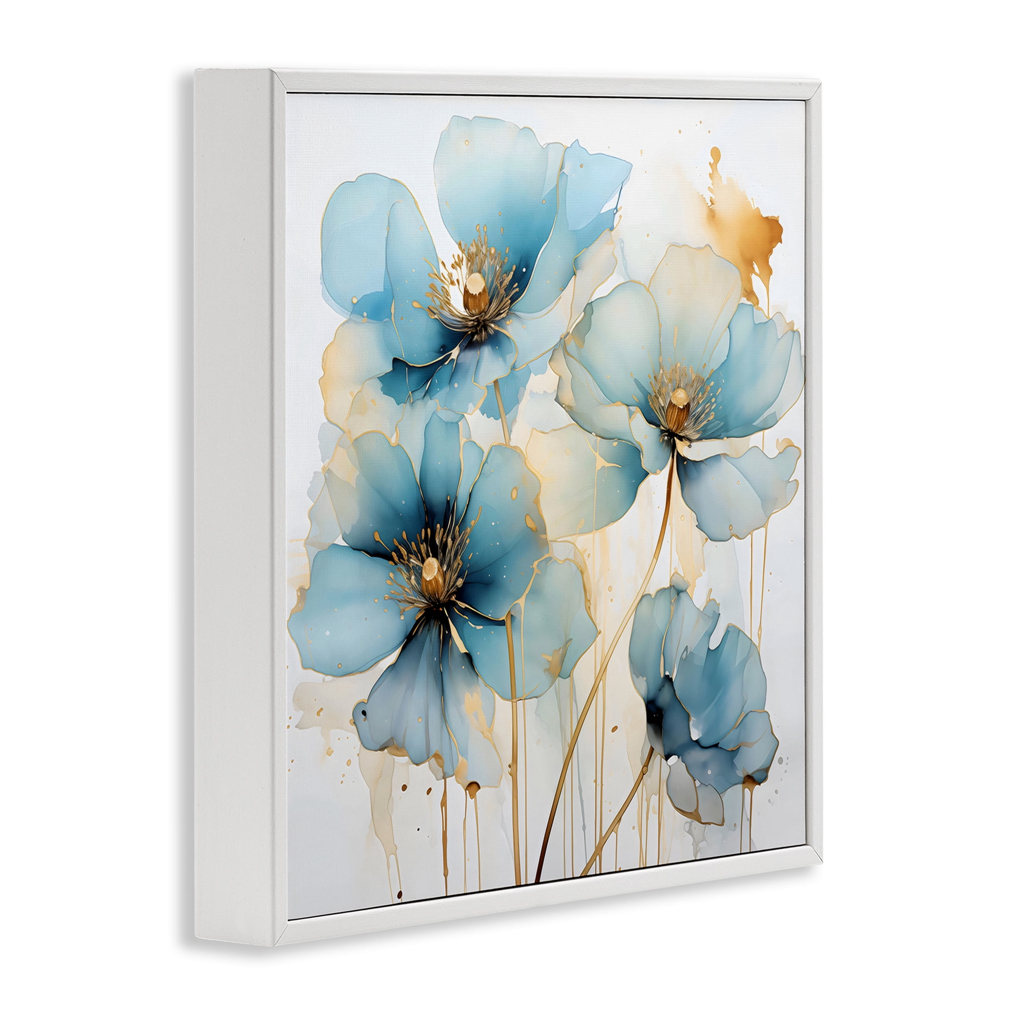 Stupell Industries Sapphire and Gold Florals White Framed Giclee Art, design by Creative Studio