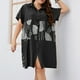 thumbnail image 4 of Fiudx Ofertas Del Día Blusa Larga Holgada con Cuello Vuelto y Manga Corta Informal de Verano de Gran Tamaño para Mujer, 4 of 6