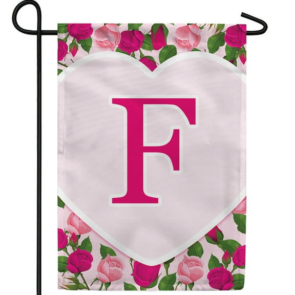 America Forever Flags Monogram Letter F Garden Flag - Pink Roses - 12.5 x 18 Inches, Happy Valentine's Day Pink Roses Love Heart Double Sided Flag, Seasonal Yard Outdoor Holiday Décor