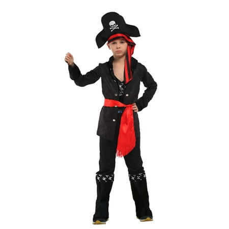 Boys' Carribean Pirate Costume Set with Shirt, Pants, Hat, Belt, XL