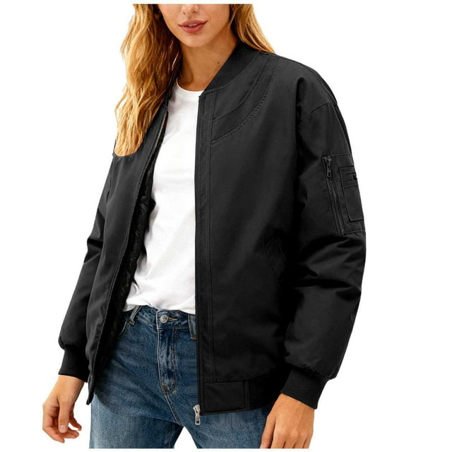 Parkas pour Femmes, Couleur Unie Décontractée Col Montant à Fermeture Éclair Double Poche Manches Longues, Col pour Femmes