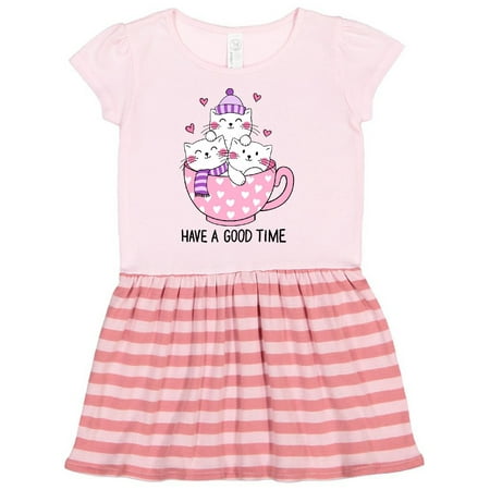 

Inktastic Winter Cats in a Pink Teacup with Hearts Gift Toddler Girl Dress
