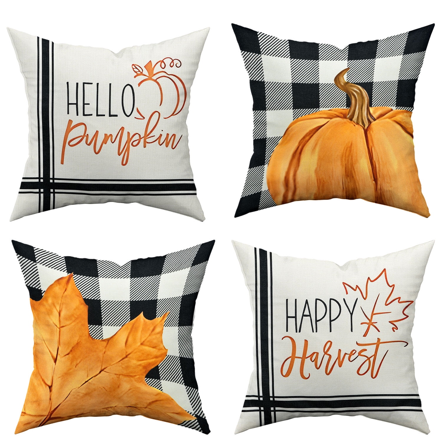 Husfou Fall Thanksgiving Pillow Covers, 4 Pack Buffalo Plaid Decorative