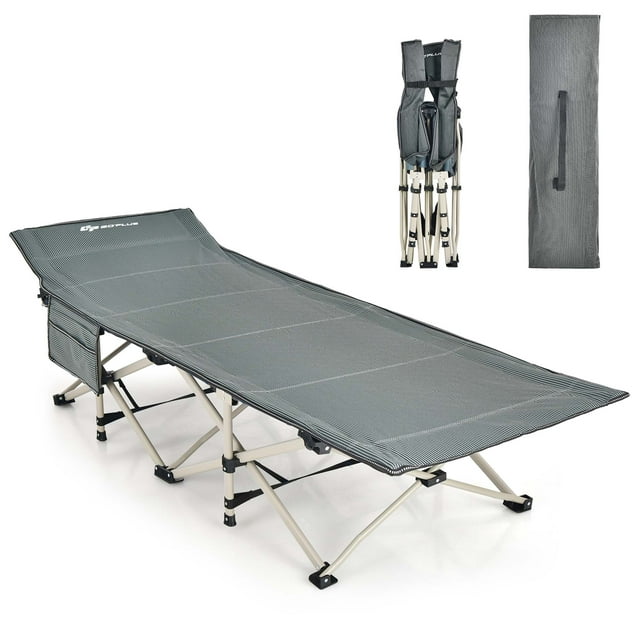 Goplus Lit de Camp Grand Pliable en Acier Robuste pour Intérieur et Extérieur Lit de Couchage Gris