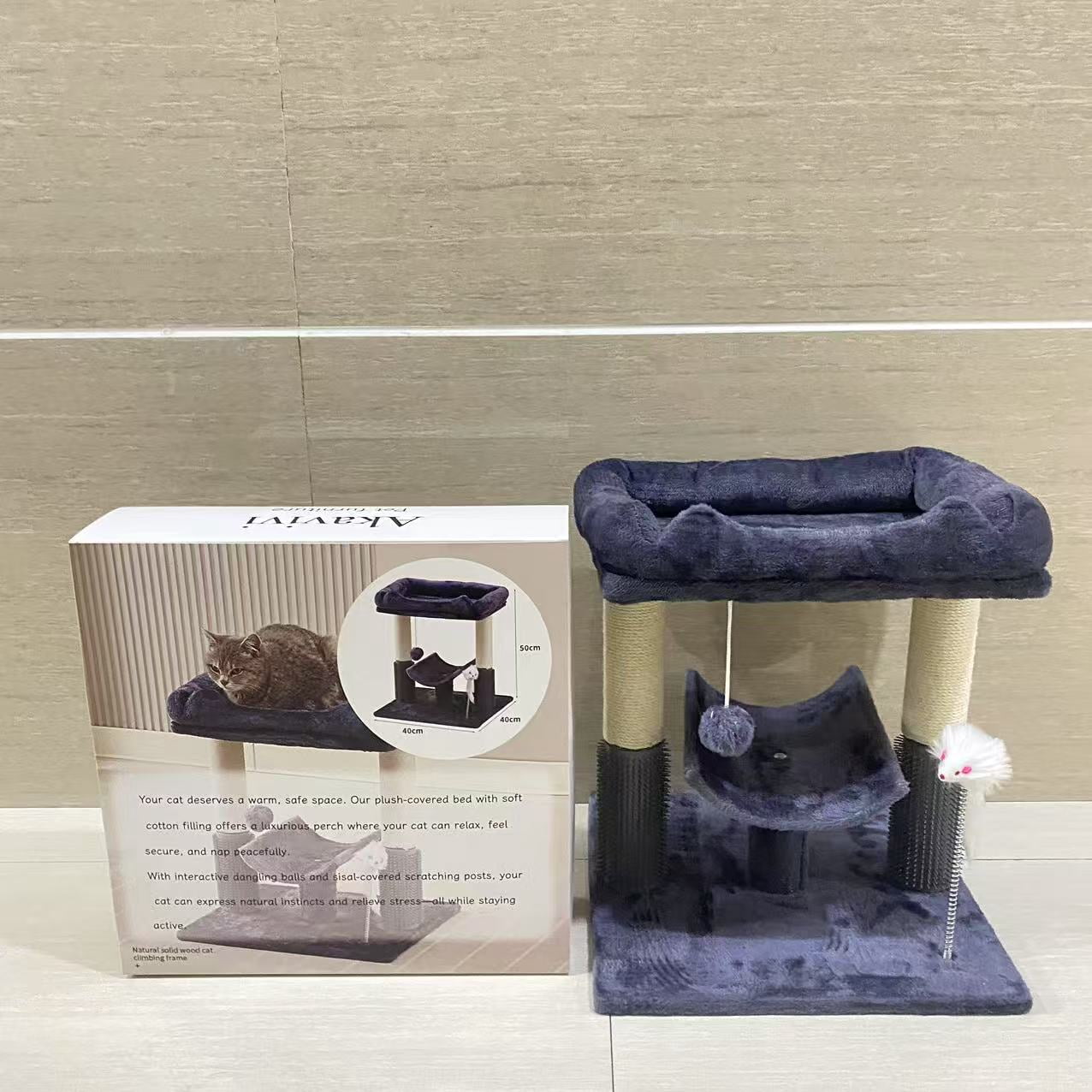 Akavivi  Pet furniture,Cat Tree Tower for Indoor Cats, Tall Cat Scratching Post with Large Bed for Maine Coon Big Cats, Sisal Cat Scratcher with Soft Perch & Hammock-Gray
