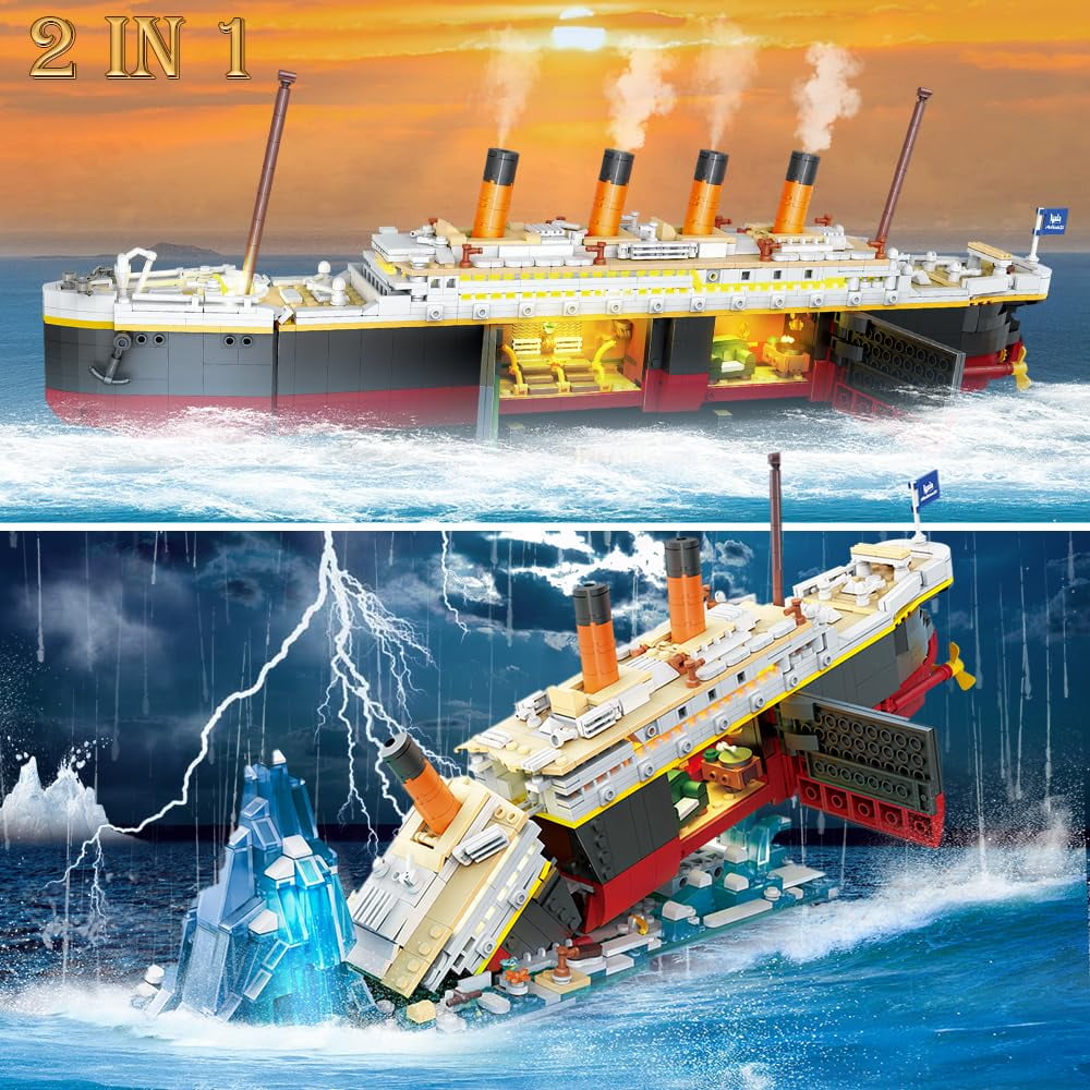 2 in 1 Mini Ship Building Block 1883 PCS with Glacier Display Stand Toy Gift for Adults Teens Kids Aged 10+
