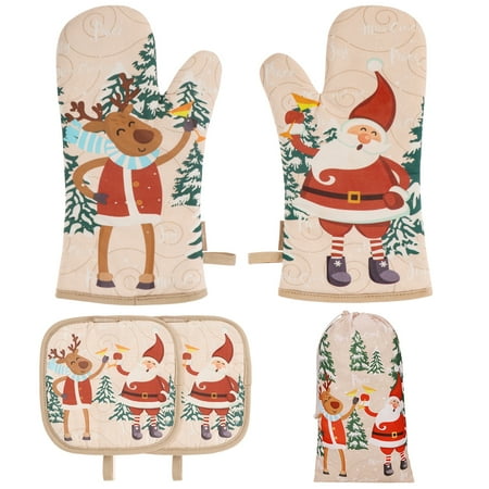 

OUNONA 2Pcs/Set Kitchen Baking Cooking Accessories Print Oven Mitt Glove Pad Washable Microwave Pizza Anti-Hot Insulation Mat