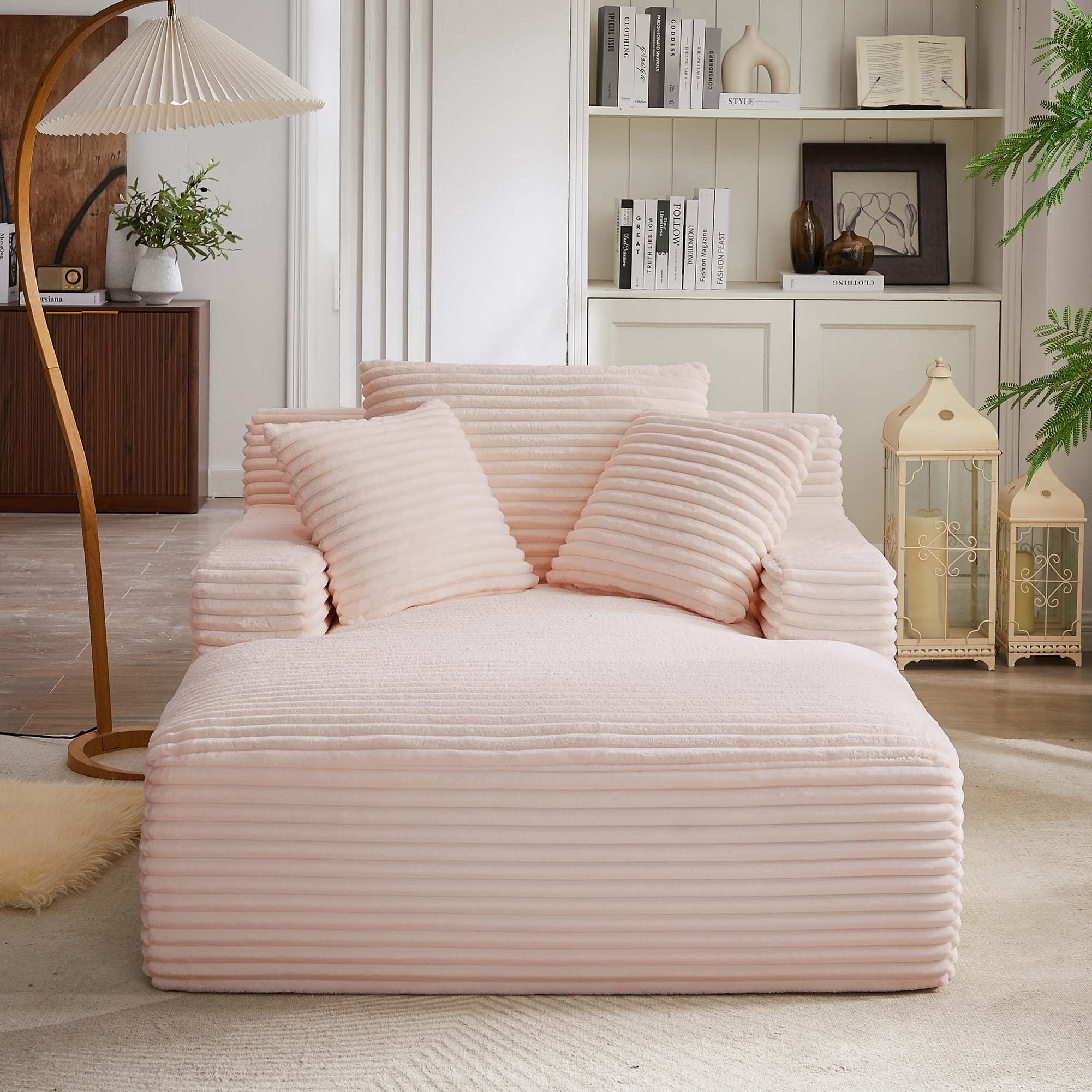 Miniyam Pink Oversized Chaise Lounge Chair Indoor, Corduroy Upholstered Modern Sofa Couch,No Assembly Required,Comfy Sleeper Sofa for Living Room,Office