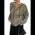 thumbnail image 1 of 1 Chaqueta con Capucha A Rayas para Mujer, Cárdigan Fino y Holgado de Verano, Talla Pequeña, Larga Verde XL, 1 of 10