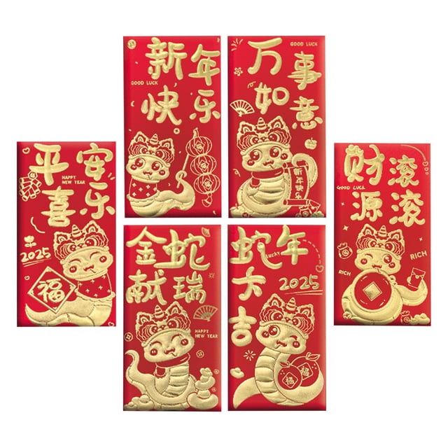 Back to School 6pcs Red Envelopes Chinese New Year Envelopes For 2025 New Year 6 Designs Cute